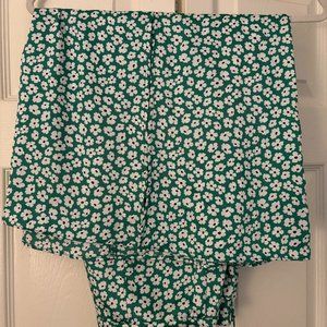LOFT Long Green Floral Skirt w/ Side Slit